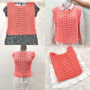 Crochet easy top pattern with cotton yarn. Easy quick crochet tee pattern. Crochet lacy vest. Crochet top for women all sizes. beginner crochet. Womens lacy blouse fits well chic trendy design. Peach yarn soft