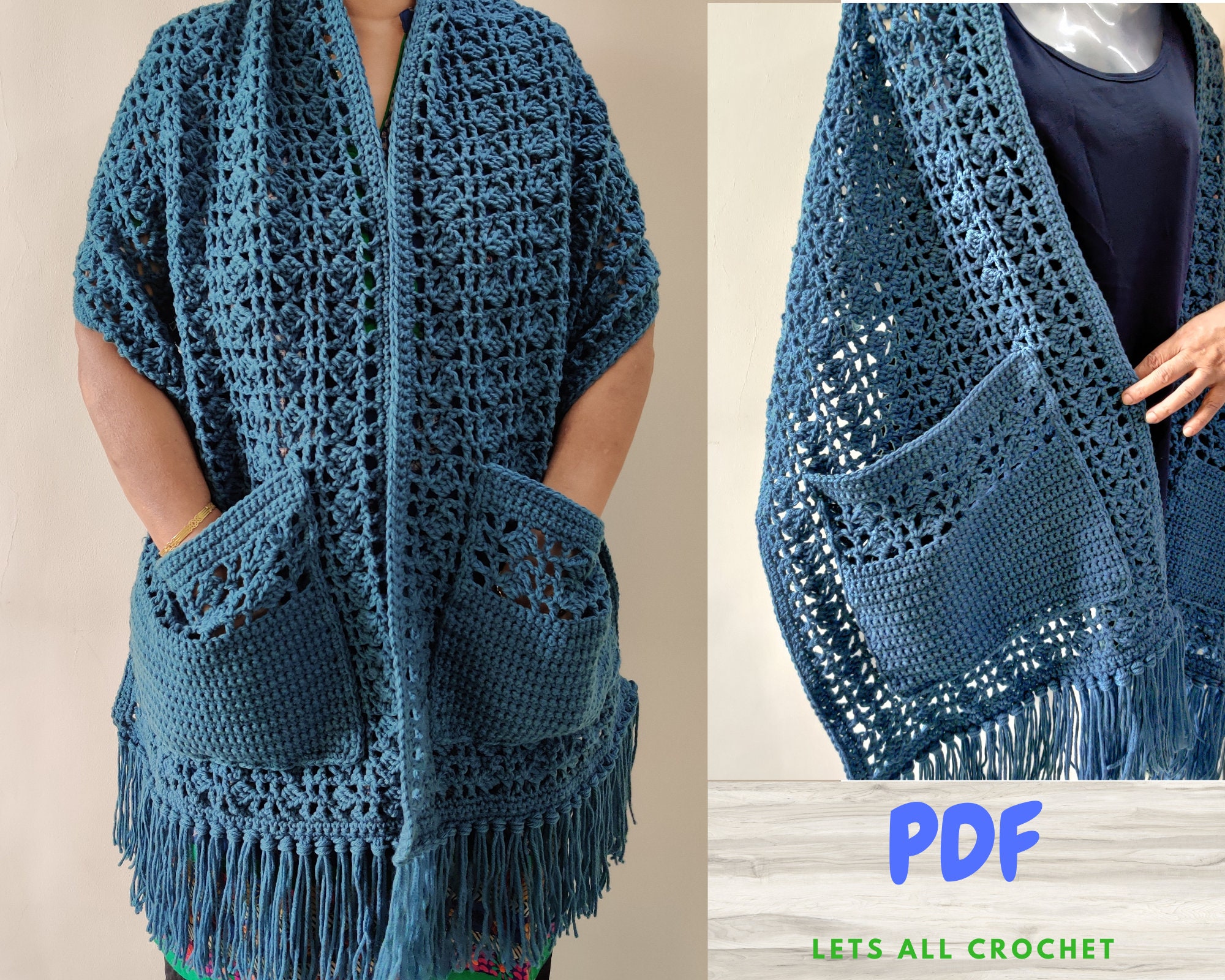 Easy Crochet Pocket Shawl Pattern for Beginner Womens Wrap or   Etsy