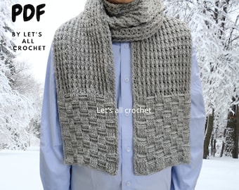 Easy Crochet Unisex Scarf Pattern, Crochet textured Neck Warmer for men and women, Basket weave stitch, instant digital download PDF only