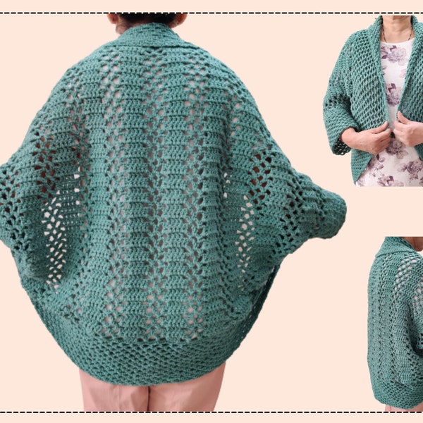 Easy Crochet Cocoon Cardiagn Pattern for Beginners- Womens Lacy Shrug- Cocoon Shrug Pattern- Lacily Cocoon Cardigan digital download PDF