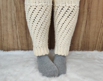 Crochet White Winter Leg Warmers , Crochet Ribbed Chunky Leg Warmers PDF Digital Download Pattern