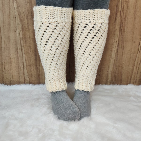 Crochet White Winter Leg Warmers , Crochet Ribbed Chunky Leg Warmers PDF Digital Download Pattern