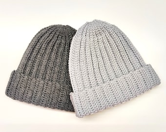 Modello berretto all'uncinetto, berretto a coste all'uncinetto, modello berretto facile, cappello a coste per adulti, cappello da uomo e da donna PDF download digitale