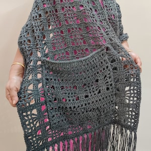 Crochet Pattern Pocket Shawl or Shawl with Pockets for Women, Easy Beginner Spider Web Halloween style scarf, DOWNLOAD Digital PDF