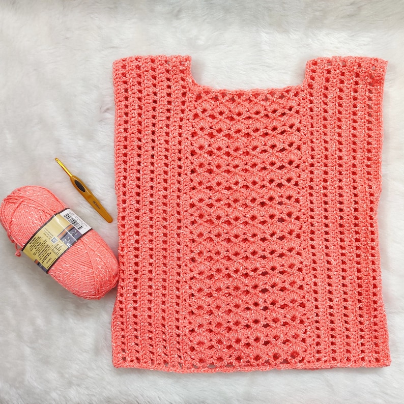 Crochet easy top pattern with cotton yarn. Easy quick crochet tee pattern. Crochet lacy vest. Crochet top for women all sizes. beginner crochet. Womens lacy blouse fits well chic trendy design. Peach yarn soft