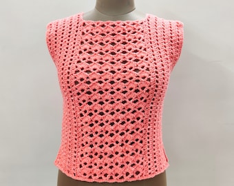 Modello per top all'uncinetto, maglietta in pizzo all'uncinetto, top estivo in pizzo per donna, modello per camicetta, top da spiaggia color pesca, taglie dalla XS alla 5XL, download digitale in PDF
