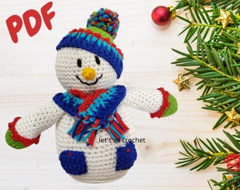 Crochet Snowman Pattern, Crochet Tony The Snowman Christmas Amigurumi Doll Gift, Holiday decor or ornament for tree, PDF digital download