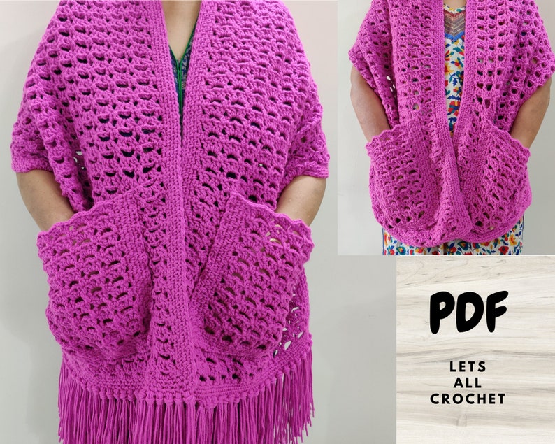 Crochet Pocket Shawl Pattern for Beginner Easy Womens Wrap | Etsy