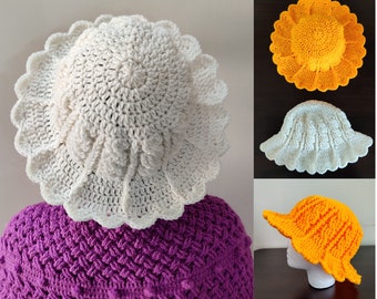 Bonnet torsadé au crochet, modèle facile au crochet ou modèle de chapeau de soleil pour femme, téléchargement numérique PDF