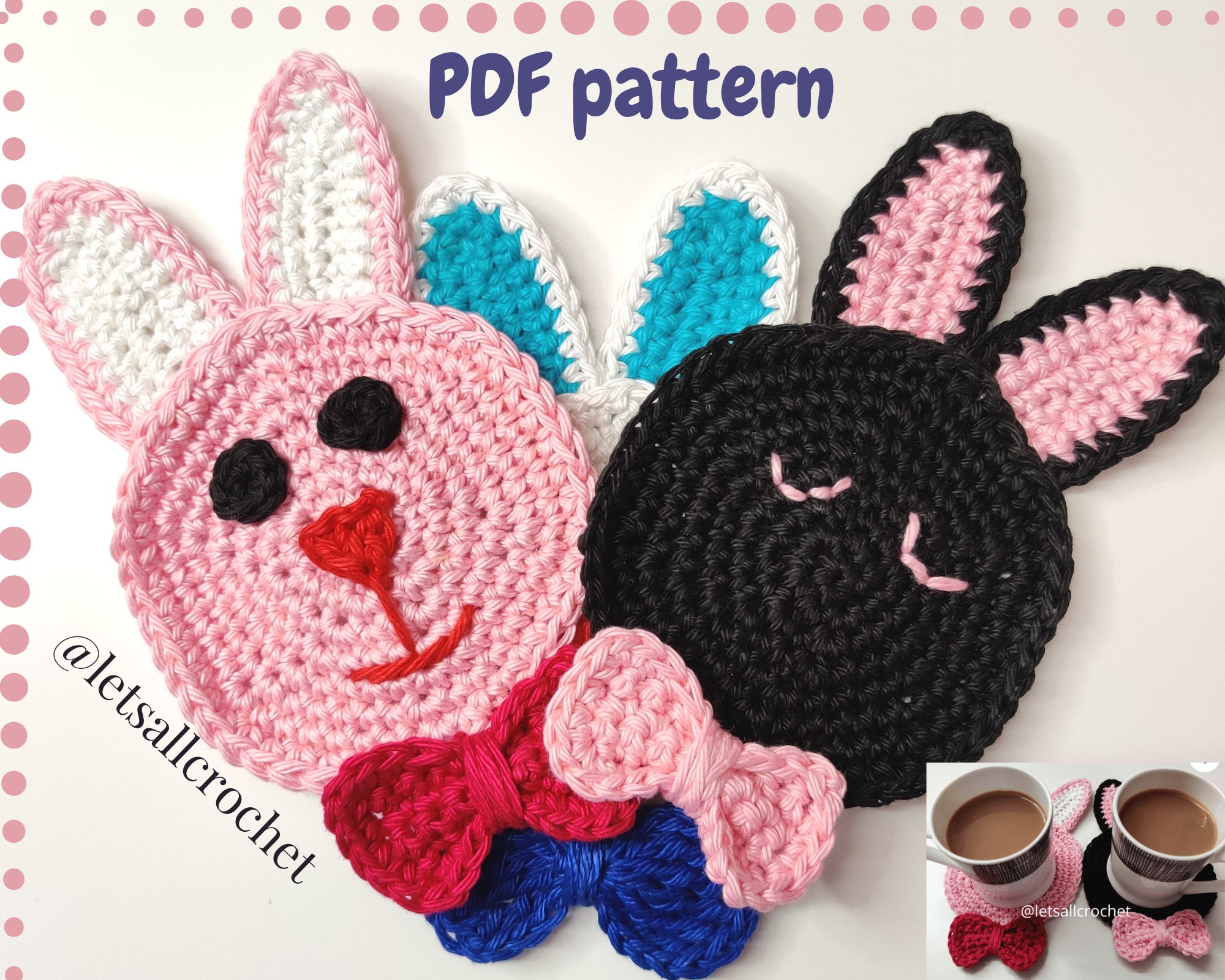Crochet Bunny Coaster Crochet Easter Bunny Rabbit Ears Easy Etsy