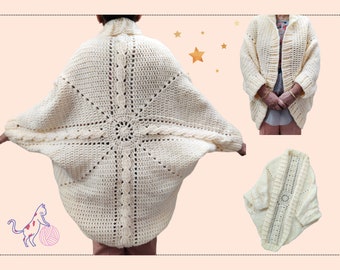 Crochet Pattern of Cocoon Shrug- Easy Womens Cable Cocoon Cardigan-  Oversized Sweater- Crochet Zelay Shrug Pattern PDF digital download