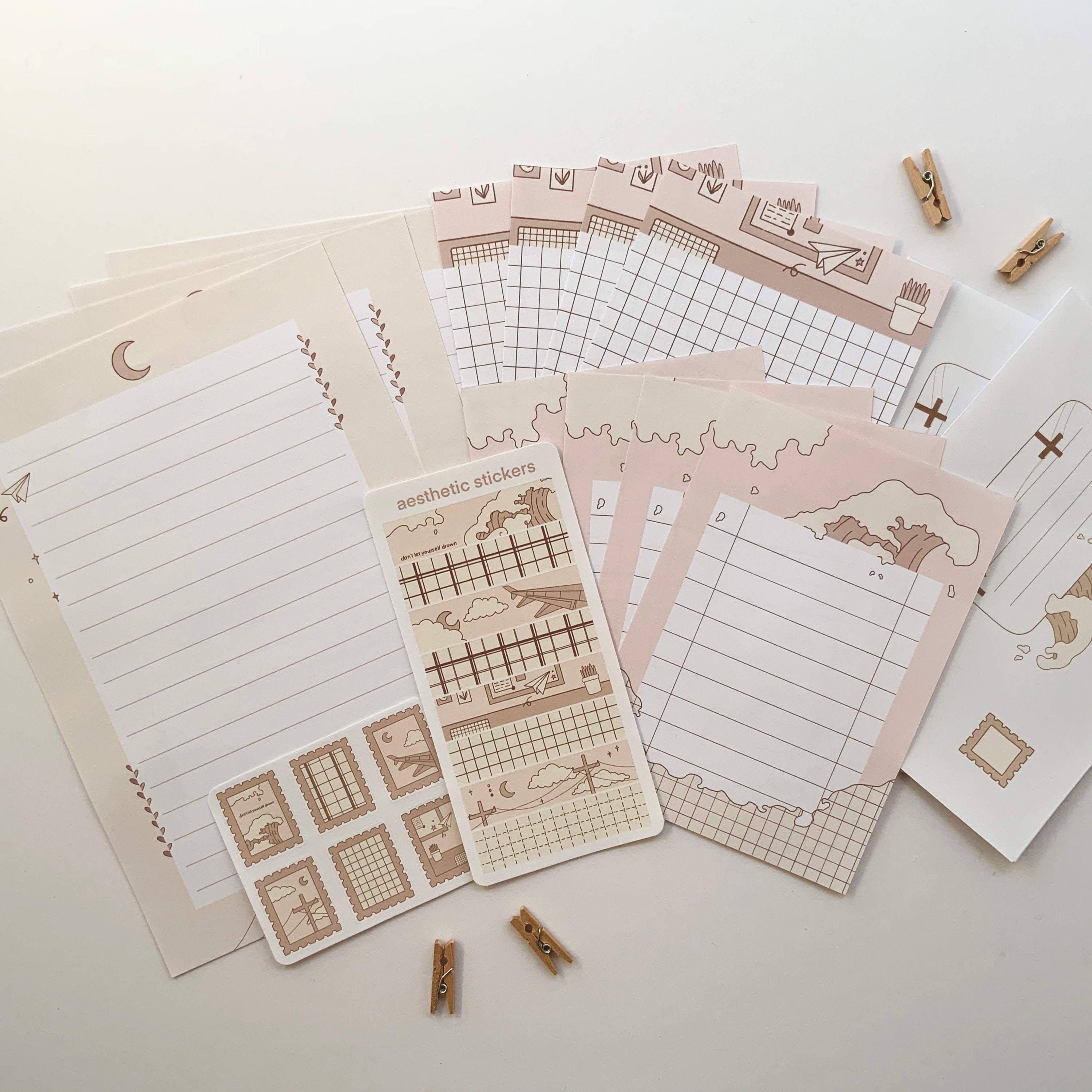 aesthetic stationery writing set || tape stickers || memo sheets || n…