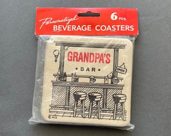 Vintage Paperboard Beverage Coasters "Grandpa's Bar" 4" Square Coasters - Pack of 6