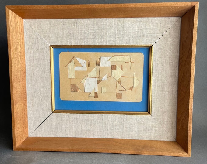 Vintage Original Abstract Wall Art Wood Veneer Collage Wood