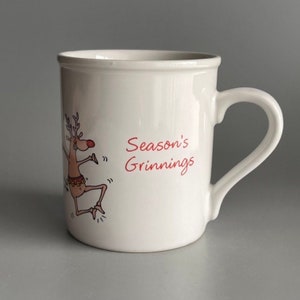 Hallmark Mugs - Vintage Holiday Mug - &quot;Seasons Grinnings&quot;  - Reindeer Mug - Japan