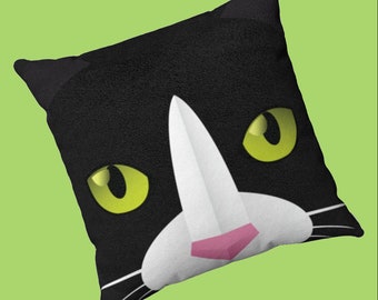 Tuxedo Cat Pillow - Cute Gift for Cat Lovers - Soft Faux Suede Throw Pillow - Kitty Designs