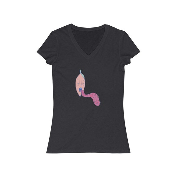 Ladies' V-Neck T-Shirt - Unique Drawing - Original Illustration "Harsh Words" by Christine Duncan