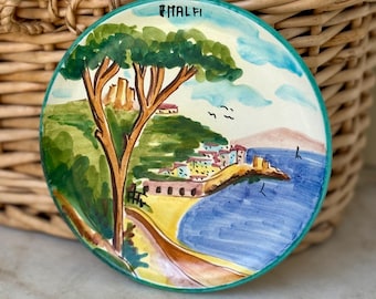 Plato de cerámica vintage pintado a mano de la Costa Amalfitana / Plato para baratijas o joyas Hecho en Italia
