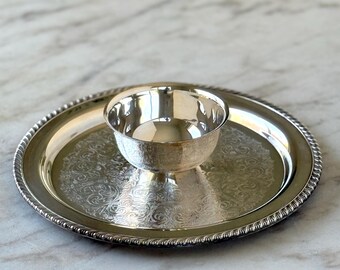 Bandeja redonda para servir y cuenco para salsa de 30 cm (12 pulgadas) de plata chapada, estilo vintage de WM Rogers / Bandeja para servir salsa para patatas fritas