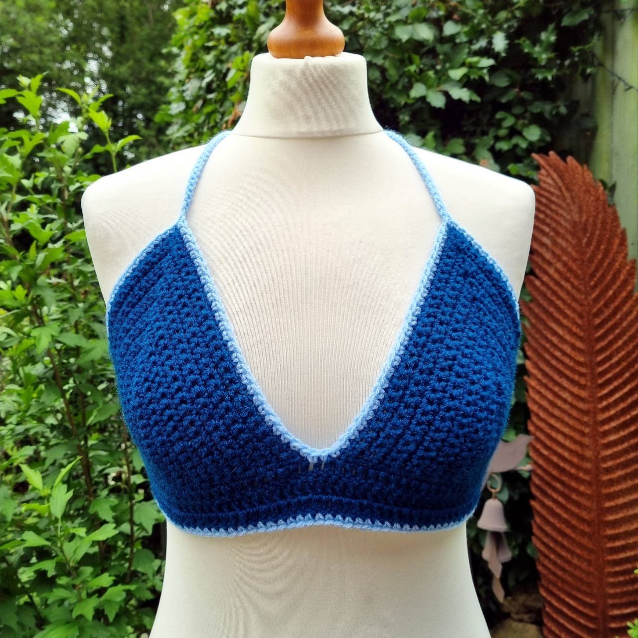 Handmade crochet purple & blue bralette vest crop top