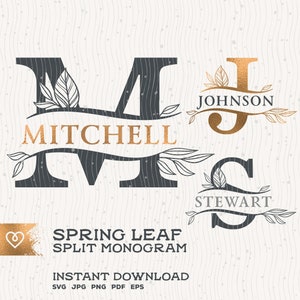 Hoja de primavera 26 Split Monogram Letras Svg Logotipo Personal Split Font Png One Letter Initial Cricut Cut File Boho Split Single Svg Letter