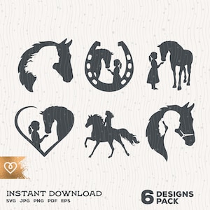 Fille avec horse pack Svg Just A Girl Who Loves Horses Svg Small Girl and Horse Silhouette Png Girl Loves Horses Svg Cricut Instant Cut File
