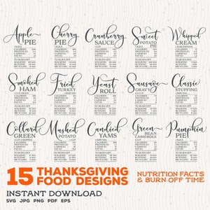 Thanksgiving 15 Food Design Bundle Svg, Nutrition Facts Dishes, Burn Off Time Png, Christmas Funny Dish Dish DishEs Design Svg Cricut Cut File