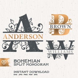 Boho 26 Split Monogramm Buchstaben Svg Monogramm Split Schrift Art Png ein Buchstabe erste Cricut geschnitten Datei Instant Download Split einzelne Svg Brief