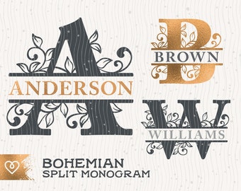 Bohemian 26 Split Monogram Letters Svg Monogram Split Font Png One Letter Initial Cricut Cut File Instant Download Split Single Svg Letter