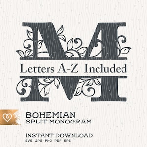 Monograma Svg Split Boho Monogram Font Svg Split Monograma Svg Aphabet Split Letter Png Letra Inicial Cricut Cut File Family Split Letter