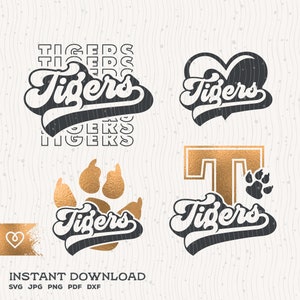 Tigers Svg School Spirit Bundle Svg Retro Design Tiger Pride Png Tigers Football Cheer Svg Baseball Tigers Paw Basketball Cricut Cut File
