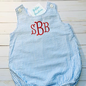 Blue Seersucker Bubble | Personalized baby bubble | Sun bubble with name | Blue Seersucker | Monogrammed Bubble