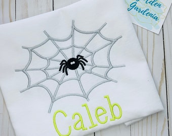 Embroidered Spider Web Halloween T-Shirt | Personalized Boys Shirt