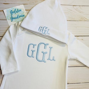 Baby Gown and Hat Monogrammed | Baby Gown Personalized | Personalized Baby Gown and Hat | Baby Gown and Hat