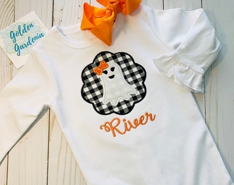 Girls Halloween Ghost Appliqued Shirt | Personalized Costume Tee