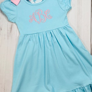 Aqua Monogrammed dress | Girls personalized dress | Girls monogrammed dress | Girls ruffle dress | Short sleeve ruffle dress