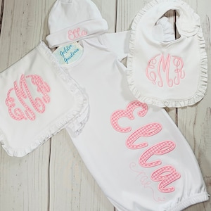 Personalized baby girl gown | Embroidered pink baby gown | Baby girl coming home outfit | Baby girl name gown | Monogrammed baby outfit