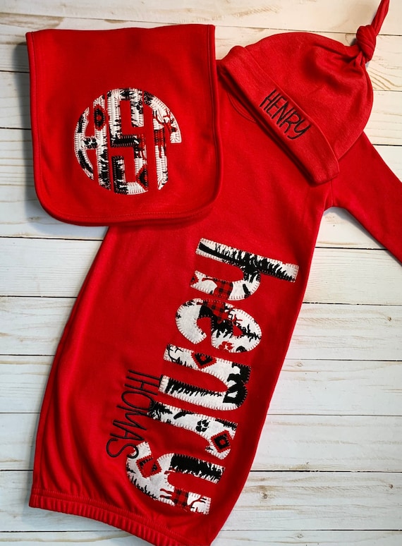 Personalized Baby Gown Newborn Retro Varsity going home Outfit 0-3 months