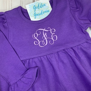 Purple Monogrammed dress | Girls personalized dress | Girls monogrammed dress | Girls ruffle dress | Short sleeve ruffle dress