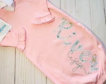 Personalized baby girl gown | Embroidered pink baby gown | Baby girl coming home outfit | Baby girl name gown | Monogrammed baby outfit