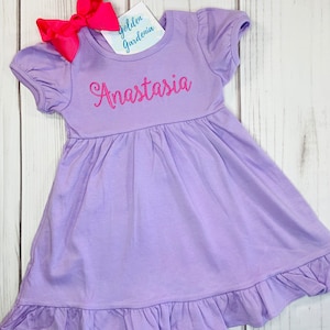 Lavender Monogrammed dress | Girls personalized dress | Girls monogrammed dress | Girls ruffle dress | Short sleeve ruffle dress