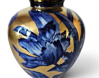 Jarrón Art Nouveau Phoenix Ware de Thomas Forester and Son - Azul cobalto y dorado de 24 quilates