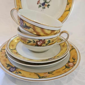 Juego de té de Limoges de Theodore Haviland, trío de flores amarillas, c.1960