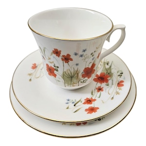 Vintage 1950&#39;s Queen Anne bone china &quot;Carmina&quot; poppy pattern trio