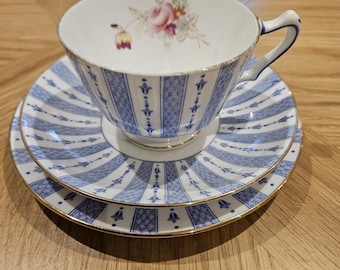 Vintage Crown Staffordshire China Blue pattern & Roses trio F15539
