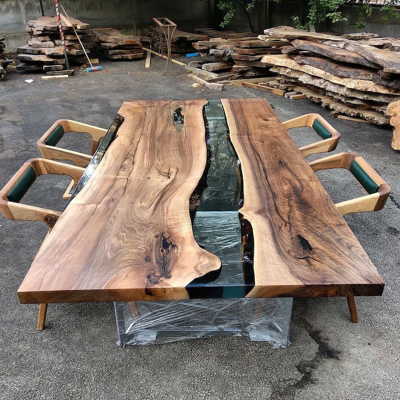 Table en résine époxy ultra claire en noyer Etsy France