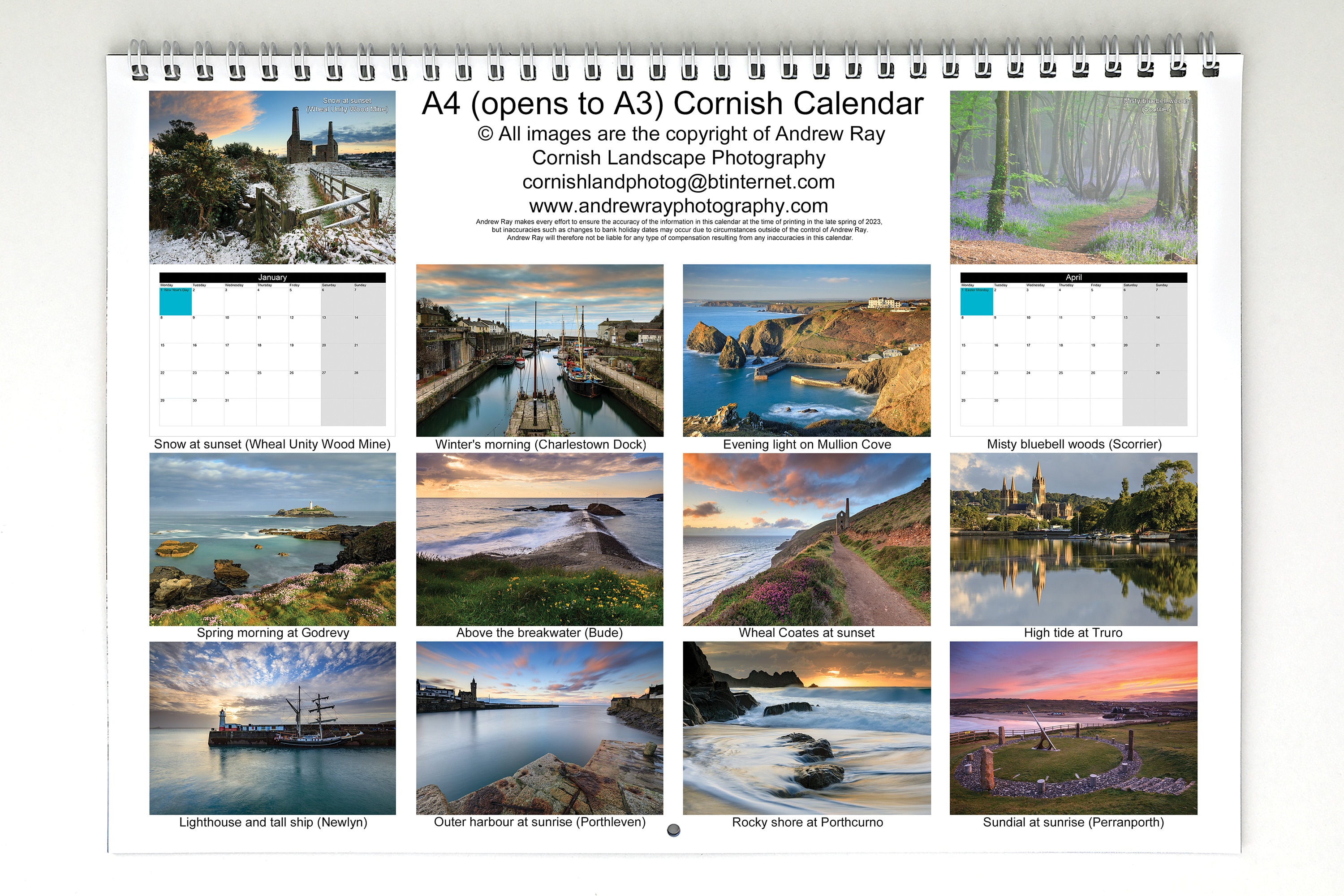 2024 A4 opens to A3 Cornish Calendar, Featuring 13 Landscape