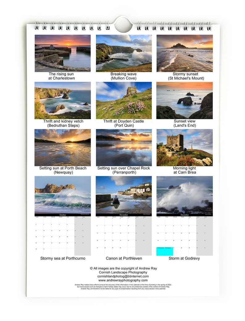 2023 Cornwall Calendar A4 Featuring 13 Cornish Landscape Etsy UK
