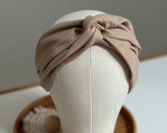 Haarband aus Musselin in beige mit Goldschimmer  // Turban Haarband Damen  //  Stirnband zum binden // Festival Accessoires