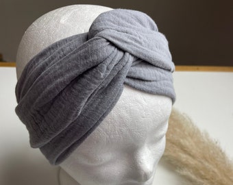 Haarband aus Musselin in grau // Turban Haarband Damen  //  Stirnband zum binden // Festival Accessoires //